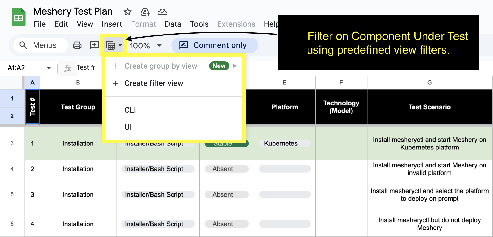 Meshery Test Plan Screenshot